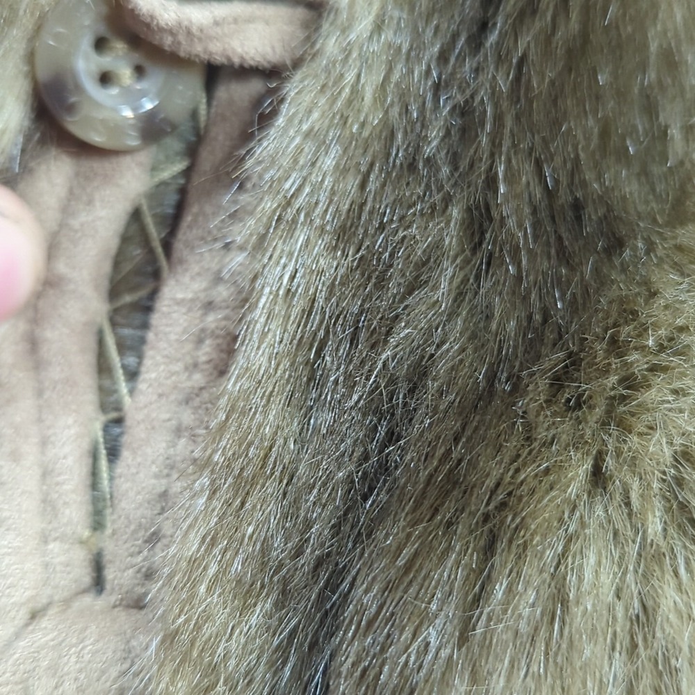 Dennis Basso Women Brown‎ Tan Long Sleeve Fur Inner Shell Coat Faux Medium - Picture 4 of 15